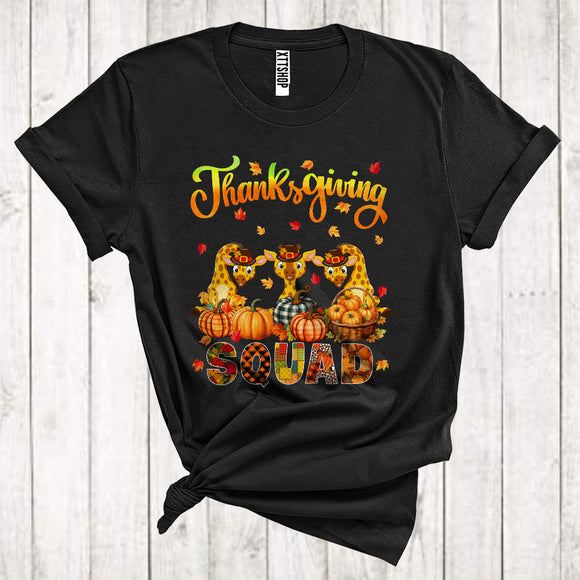 MacnyStore - Thanksgiving Squad Cool Pumpkins Fall Leaf Three Pilgrim Giraffes Animal Lover T-Shirt