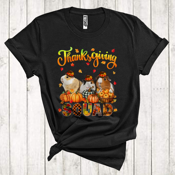 MacnyStore - Thanksgiving Squad Cool Pumpkins Fall Leaf Three Pilgrim Guinea Pigs Animal Lover T-Shirt