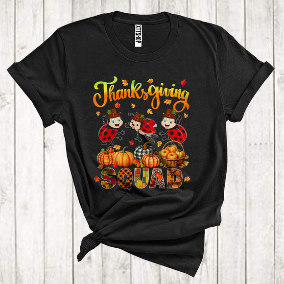 MacnyStore - Thanksgiving Squad Cool Pumpkins Fall Leaf Three Pilgrim Ladybugs Animal Lover T-Shirt
