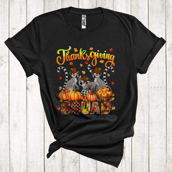 MacnyStore - Thanksgiving Squad Cool Pumpkins Fall Leaf Three Pilgrim Lemurs Animal Lover T-Shirt