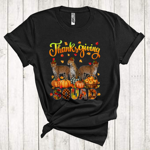 MacnyStore - Thanksgiving Squad Cool Pumpkins Fall Leaf Three Pilgrim Leopards Animal Lover T-Shirt