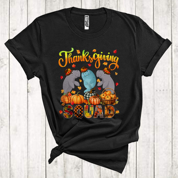 MacnyStore - Thanksgiving Squad Cool Pumpkins Fall Leaf Three Pilgrim Manatees Animal Lover T-Shirt
