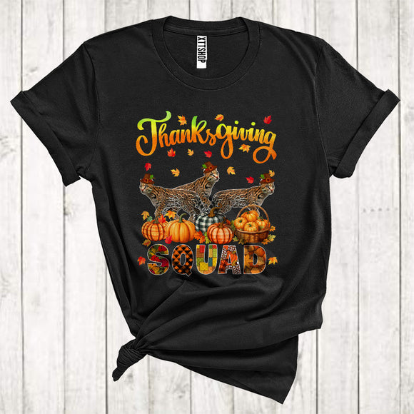MacnyStore - Thanksgiving Squad Cool Pumpkins Fall Leaf Three Pilgrim Ocelots Animal Lover T-Shirt
