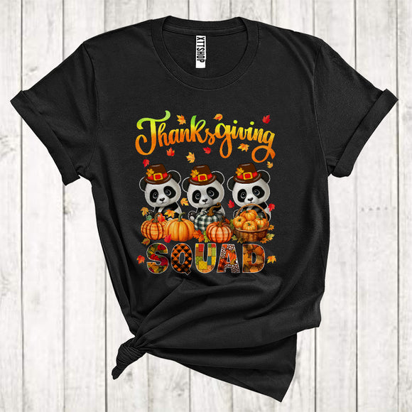 MacnyStore - Thanksgiving Squad Cool Pumpkins Fall Leaf Three Pilgrim Pandas Animal Lover T-Shirt