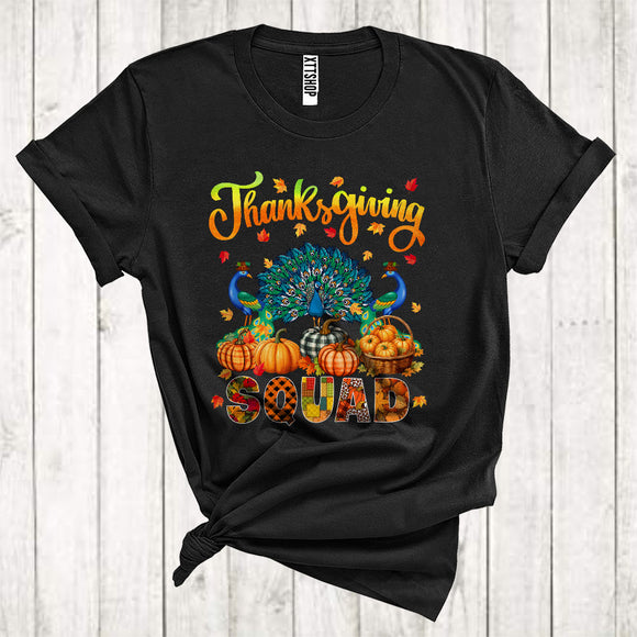 MacnyStore - Thanksgiving Squad Cool Pumpkins Fall Leaf Three Pilgrim Peacocks Animal Lover T-Shirt