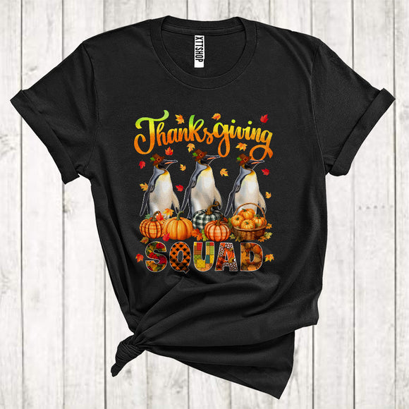 MacnyStore - Thanksgiving Squad Cool Pumpkins Fall Leaf Three Pilgrim Penguins Animal Lover T-Shirt