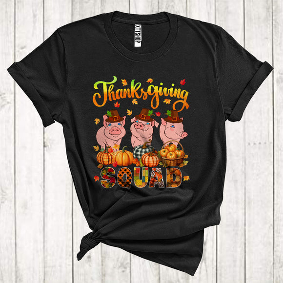 MacnyStore - Thanksgiving Squad Cool Pumpkins Fall Leaf Three Pilgrim Pigs Animal Lover T-Shirt
