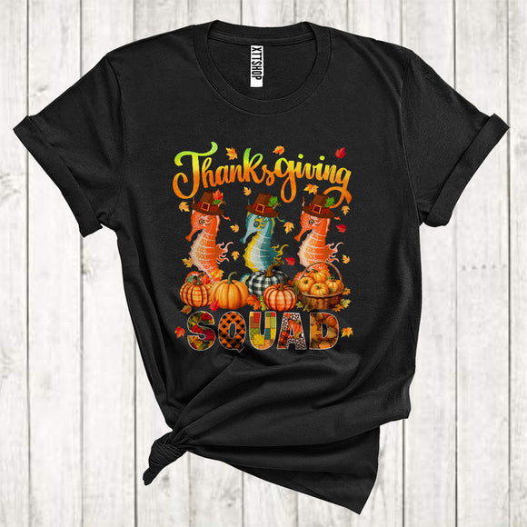 MacnyStore - Thanksgiving Squad Cool Pumpkins Fall Leaf Three Pilgrim Seahorses Animal Lover T-Shirt