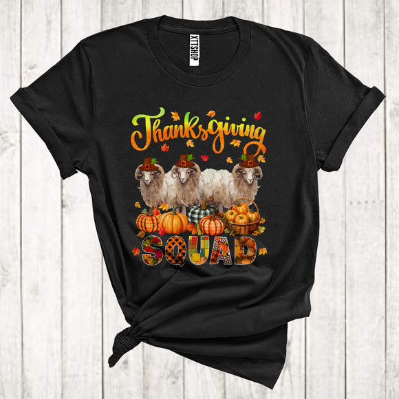 MacnyStore - Thanksgiving Squad Cool Pumpkins Fall Leaf Three Pilgrim Sheep Animal Lover T-Shirt