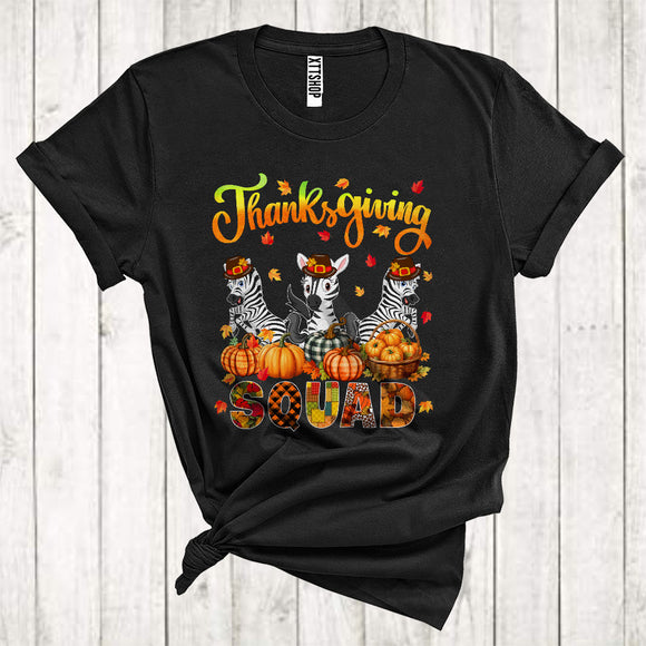MacnyStore - Thanksgiving Squad Cool Pumpkins Fall Leaf Three Pilgrim Zebras Animal Lover T-Shirt