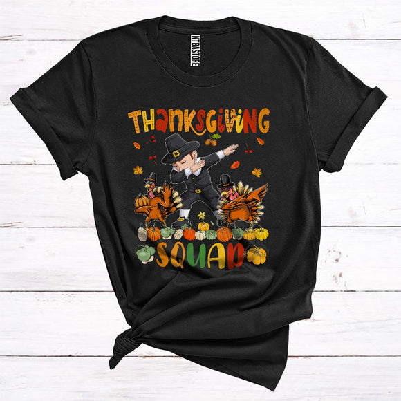 MacnyStore - Thanksgiving Squad Cute Pilgrim Dabbing Boy And Turkeys Pumpkins Matching Group T-Shirt