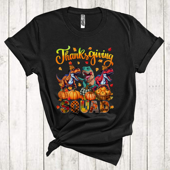 MacnyStore - Thanksgiving Squad Cute Thanksgiving Fall Leaf Three Pilgrim T-Rex Dinosaur Lover T-Shirt