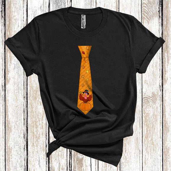 MacnyStore - Thanksgiving Tie Pilgrim Turkey Pumpkin Autumn Fall Leaves Lover Family Group T-Shirt