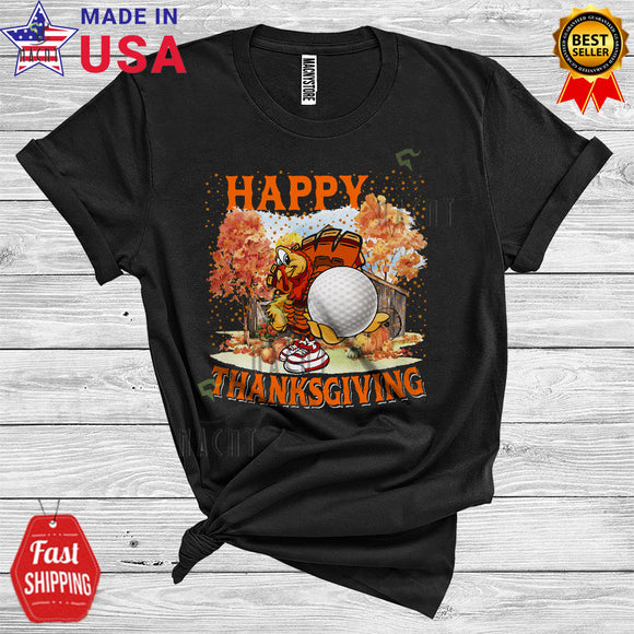 MacnyStore - Thanksgiving Turkey Playing Sport Happy Thanksgiving Cool Autumn Fall Golf Player T-Shirt