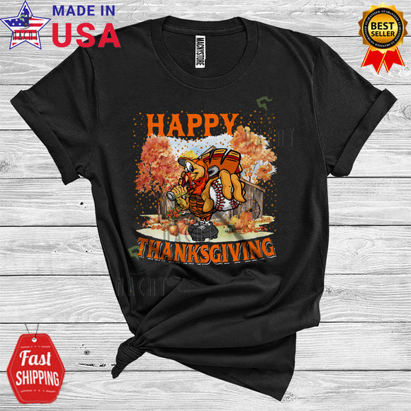MacnyStore - Thanksgiving Turkey Playing Sport Happy Thanksgiving Cool Autumn Fall Turkey Baseball Player T-Shirt