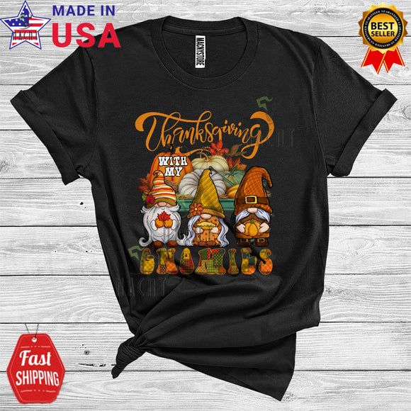 MacnyStore - Thanksgiving With My Gnomies Cute Gnome Pumpkin Fall Leaves Lover T-Shirt