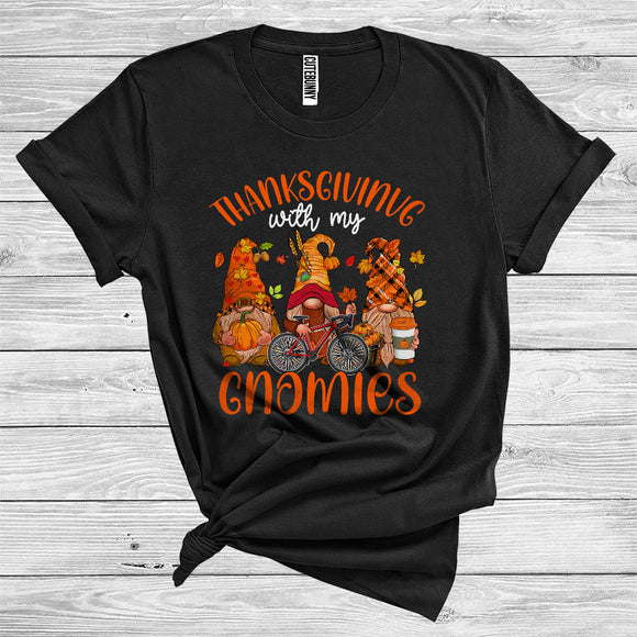 MacnyStore - Thanksgiving with My Gnomies Bicycle Rider Group Cool Fall Leaves Autumn Lover T-Shirt