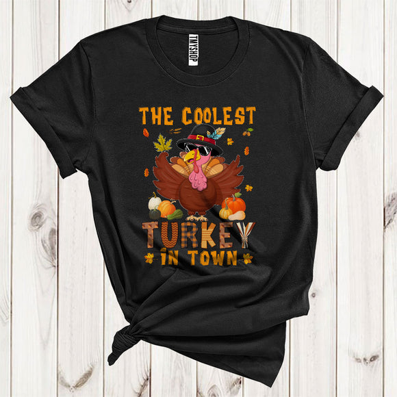 MacnyStore - The Coolest Turkey In Town Funny Turkey Wearing Sunglasses Pilgrim Happy Thanksgiving T-Shirt