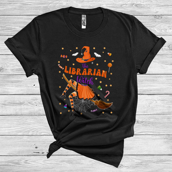 MacnyStore - The Librarian Witch Cute Witch Riding Broomstick Matching Careers Group Halloween Costume T-Shirt