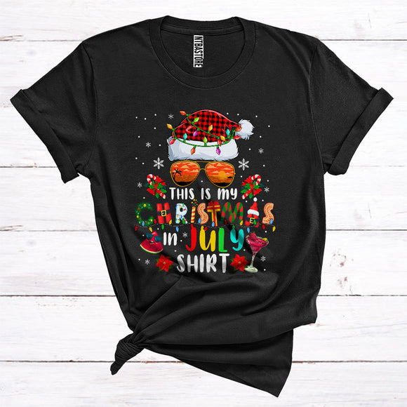 MacnyStore - This Is My Christmas In July Shirt Cool Xmas Lights Santa Sunglass Sea Summer Vacation T-Shirt