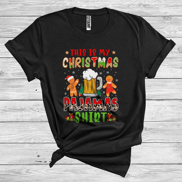 MacnyStore - This Is My Christmas Pajama Shirt Cool Couple Gingerbread Man Beer Drinking Lover Xmas T-Shirt