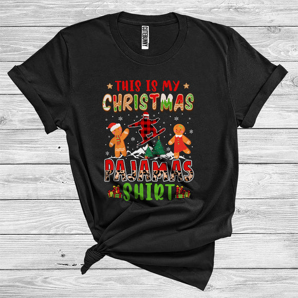MacnyStore - This Is My Christmas Pajama Shirt Cool Couple Gingerbread Man Snowboarding Lover Xmas T-Shirt