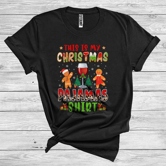 MacnyStore - This Is My Christmas Pajama Shirt Cool Couple Gingerbread Man Wine Drinking Lover Xmas T-Shirt