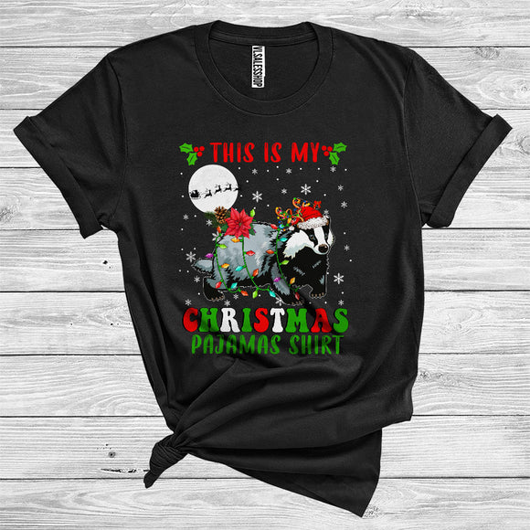 MacnyStore - This Is My Christmas Pajamas Shirt Badger Santa Reindeer Funny Wild Animal Zoo Lover T-Shirt