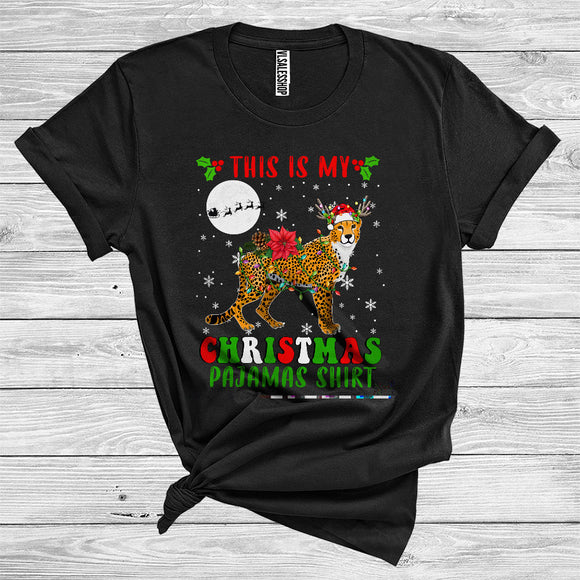 MacnyStore - This Is My Christmas Pajamas Shirt Cheetah Santa Reindeer Funny Wild Animal Zoo Lover T-Shirt