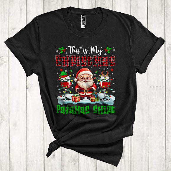 MacnyStore - This Is My Christmas Pajamas Shirt Cool Xmas Santa Elf Reindeer Wine Drinking Lover T-Shirt