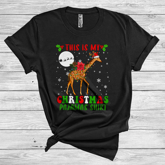 MacnyStore - This Is My Christmas Pajamas Shirt Giraffe Santa Reindeer Funny Wild Animal Zoo Lover T-Shirt