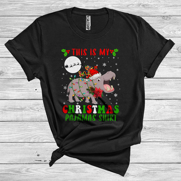 MacnyStore - This Is My Christmas Pajamas Shirt Hippo Santa Reindeer Funny Wild Animal Zoo Lover T-Shirt