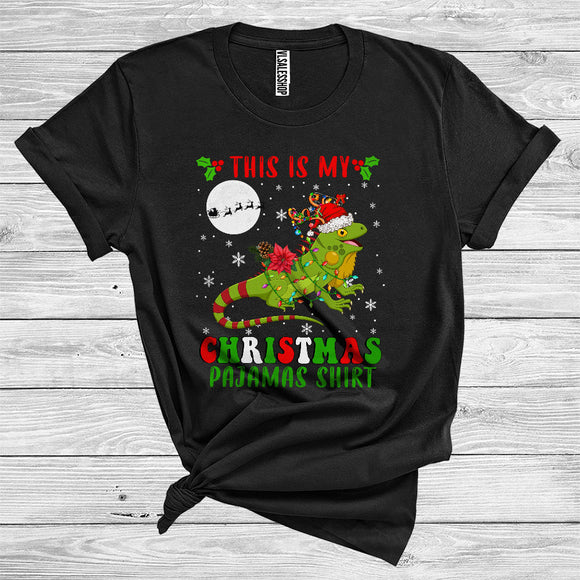 MacnyStore - This Is My Christmas Pajamas Shirt Iguana Santa Reindeer Funny Wild Animal Zoo Lover T-Shirt