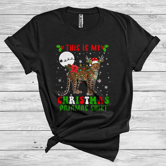 MacnyStore - This Is My Christmas Pajamas Shirt Leopard Santa Reindeer Funny Wild Animal Zoo Lover T-Shirt