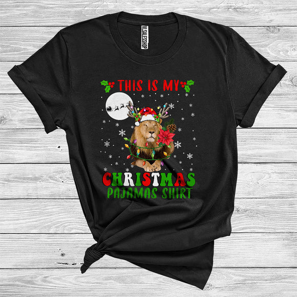 MacnyStore - This Is My Christmas Pajamas Shirt Lion Santa Reindeer Funny Wild Animal Zoo Lover T-Shirt