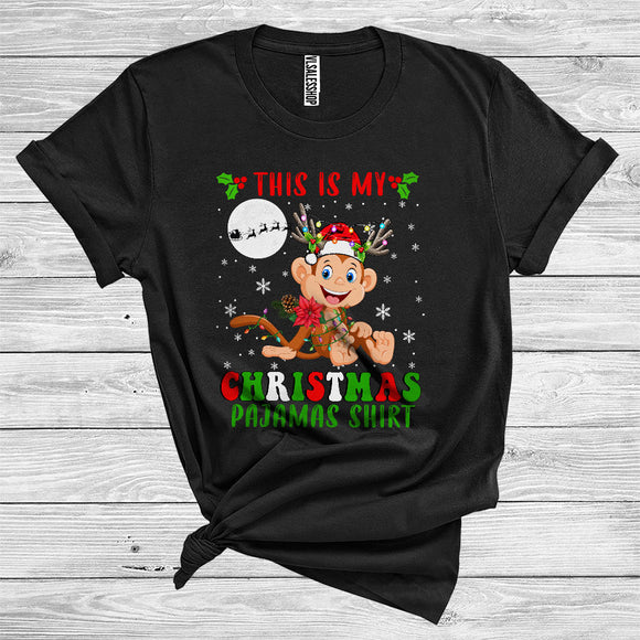 MacnyStore - This Is My Christmas Pajamas Shirt Monkey Santa Reindeer Funny Wild Animal Zoo Lover T-Shirt