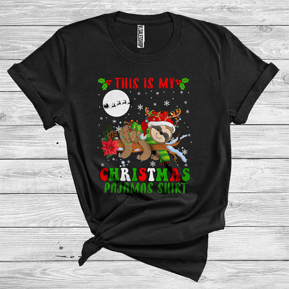 MacnyStore - This Is My Christmas Pajamas Shirt Sloth Santa Reindeer Funny Wild Animal Zoo Lover T-Shirt