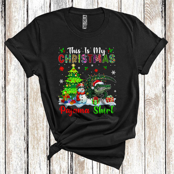 MacnyStore - This Is My Christmas Pajamas Shirt, Snowman Xmas Tree Lights Santa Alligator, Christmas T-Shirt