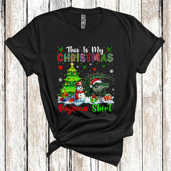 MacnyStore - This Is My Christmas Pajamas Shirt, Snowman Xmas Tree Lights Santa Alligator, Christmas T-Shirt