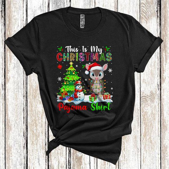MacnyStore - This Is My Christmas Pajamas Shirt, Snowman Xmas Tree Lights Santa Armadillo, Christmas T-Shirt