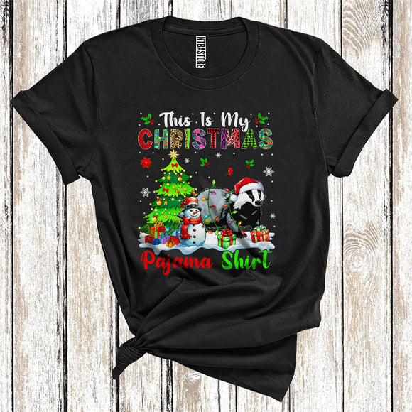 MacnyStore - This Is My Christmas Pajamas Shirt, Snowman Xmas Tree Lights Santa Badger, Christmas T-Shirt