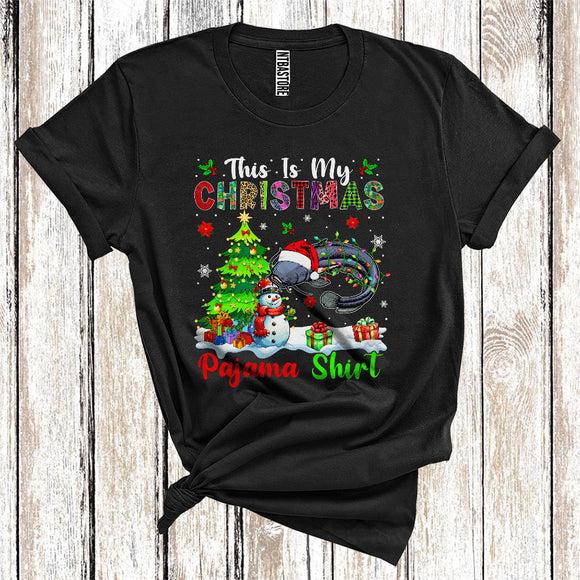 MacnyStore - This Is My Christmas Pajamas Shirt, Snowman Xmas Tree Lights Santa Catfish, Christmas T-Shirt