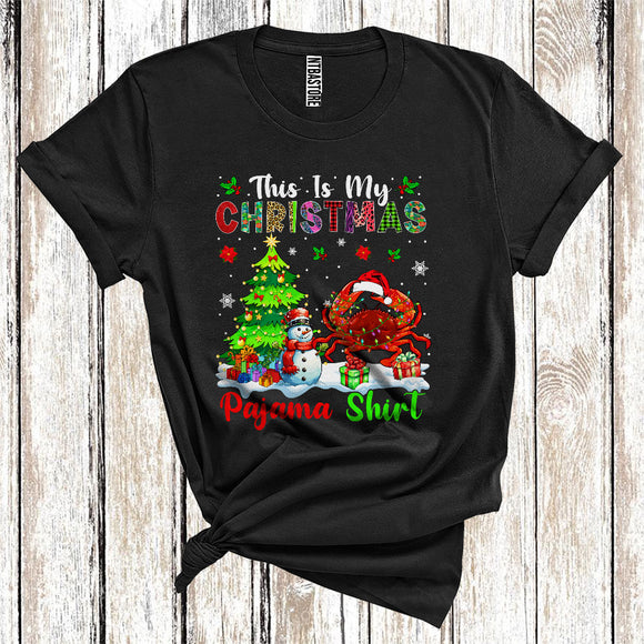 MacnyStore - This Is My Christmas Pajamas Shirt, Snowman Xmas Tree Lights Santa Crab, Christmas T-Shirt