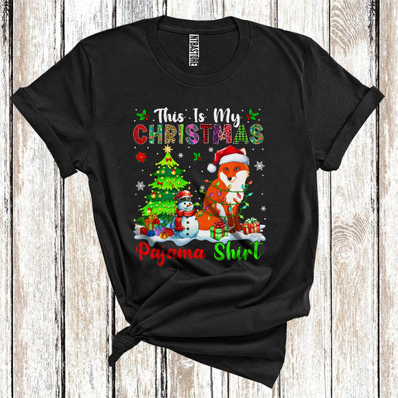 MacnyStore - This Is My Christmas Pajamas Shirt, Snowman Xmas Tree Lights Santa Fox, Christmas T-Shirt