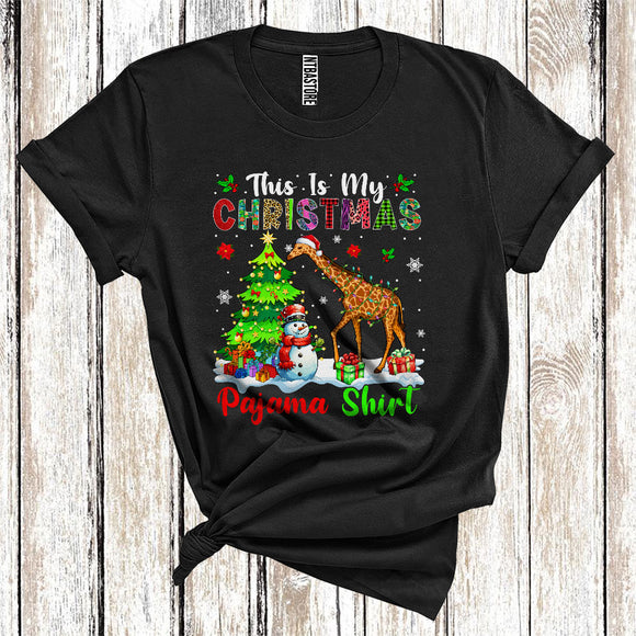 MacnyStore - This Is My Christmas Pajamas Shirt, Snowman Xmas Tree Lights Santa Giraffe, Christmas T-Shirt