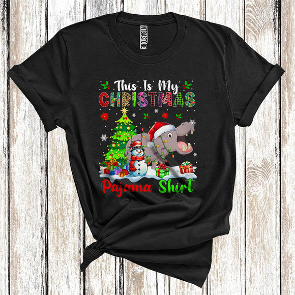 MacnyStore - This Is My Christmas Pajamas Shirt, Snowman Xmas Tree Lights Santa Hippo, Christmas T-Shirt
