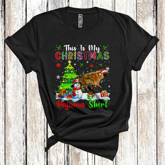 MacnyStore - This Is My Christmas Pajamas Shirt, Snowman Xmas Tree Lights Santa Hyena, Christmas T-Shirt
