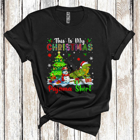 MacnyStore - This Is My Christmas Pajamas Shirt, Snowman Xmas Tree Lights Santa Iguana, Christmas T-Shirt