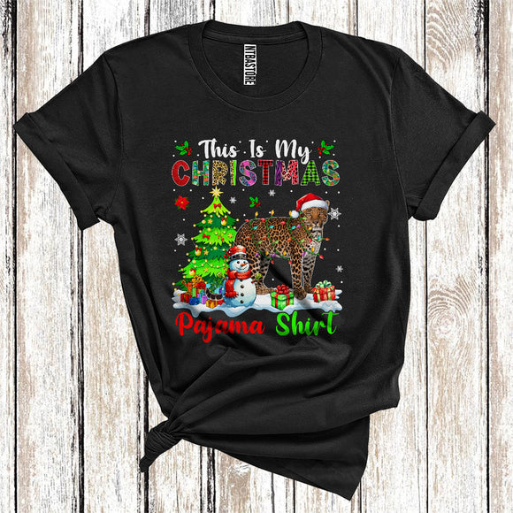 MacnyStore - This Is My Christmas Pajamas Shirt, Snowman Xmas Tree Lights Santa Leopard, Christmas T-Shirt