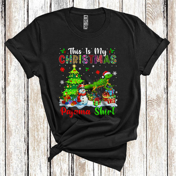 MacnyStore - This Is My Christmas Pajamas Shirt, Snowman Xmas Tree Lights Santa Lizard, Christmas T-Shirt